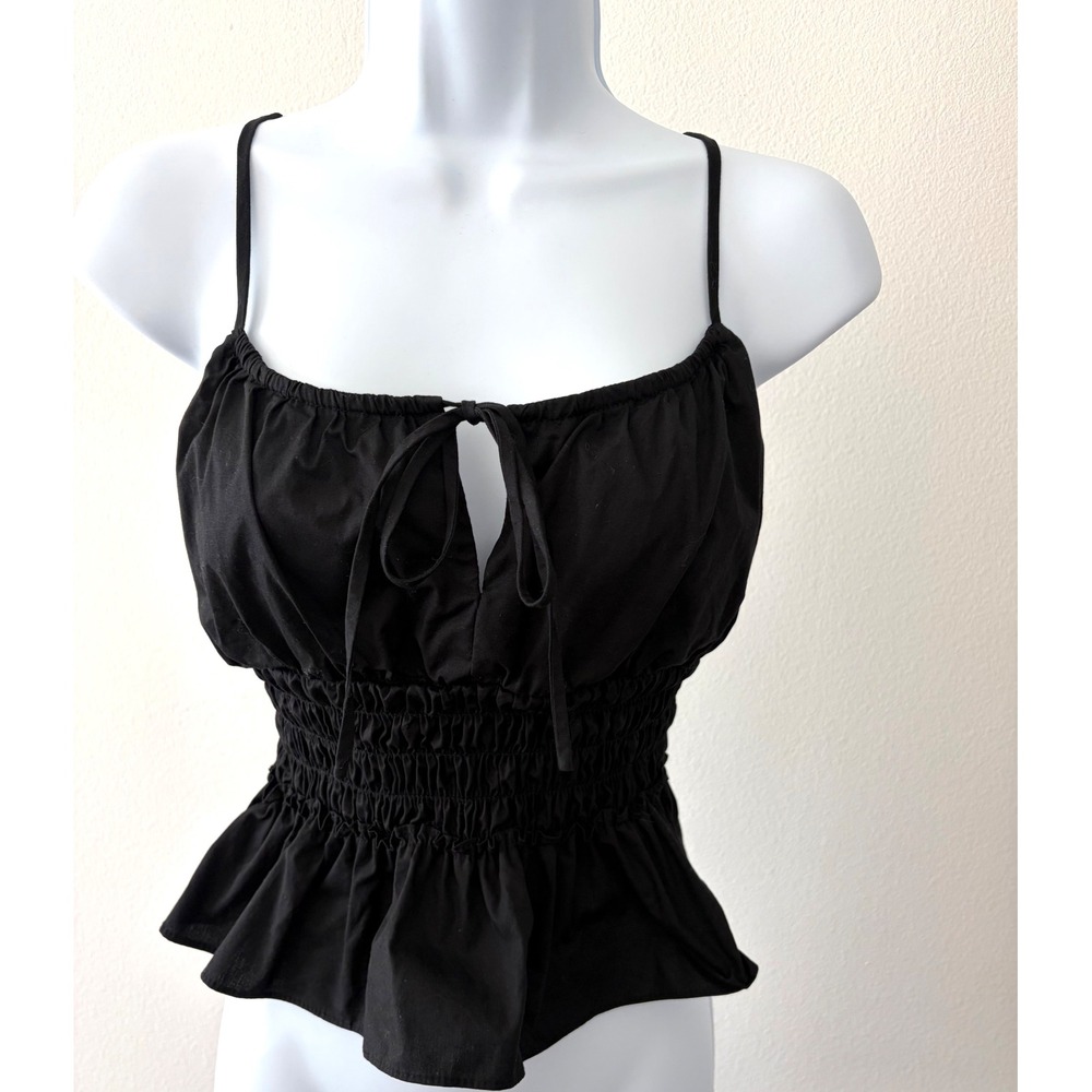 WAYF Black Smocked Peplum Tank Y2K Festival Indie Flirty Waist Size Medium Top - Picture 2 of 11
